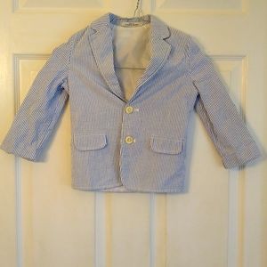 Seersucker blue white striped boys dress  coat size 4